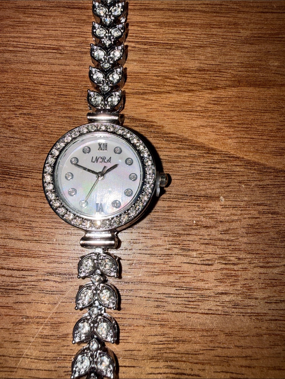 Women's Silver Crystal Bracelet Watch - Sparkling Mother-of-Pearl Dial